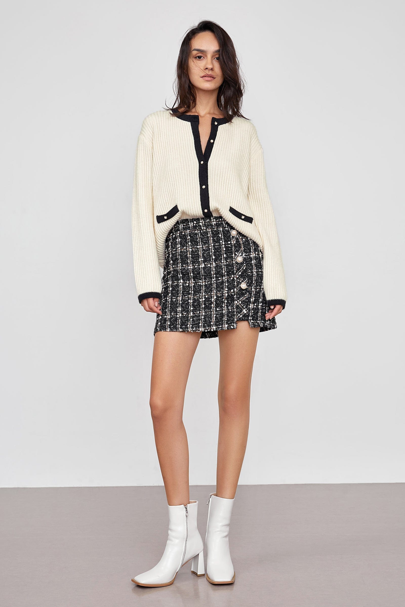 Leigha Beige Contrast knitted Cardigan