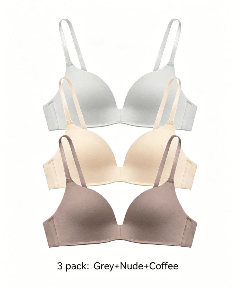 3-Pack Comfortable Wire-Free V-Neck T-Shirt Bra