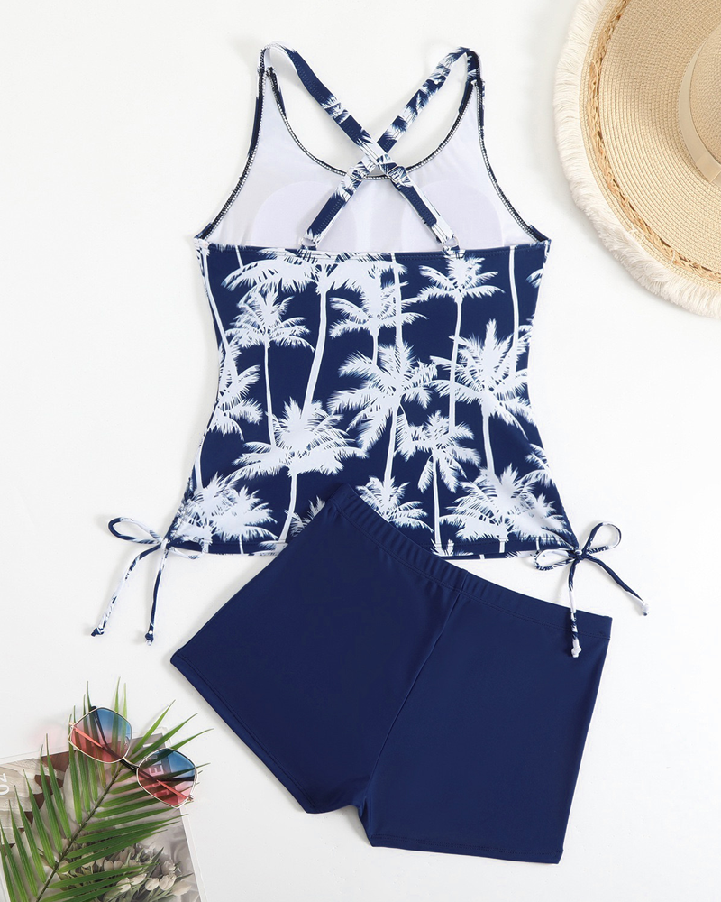 Printed Bodycon Backless Drawstring Slim-Fit Two-Piece Swimsuit