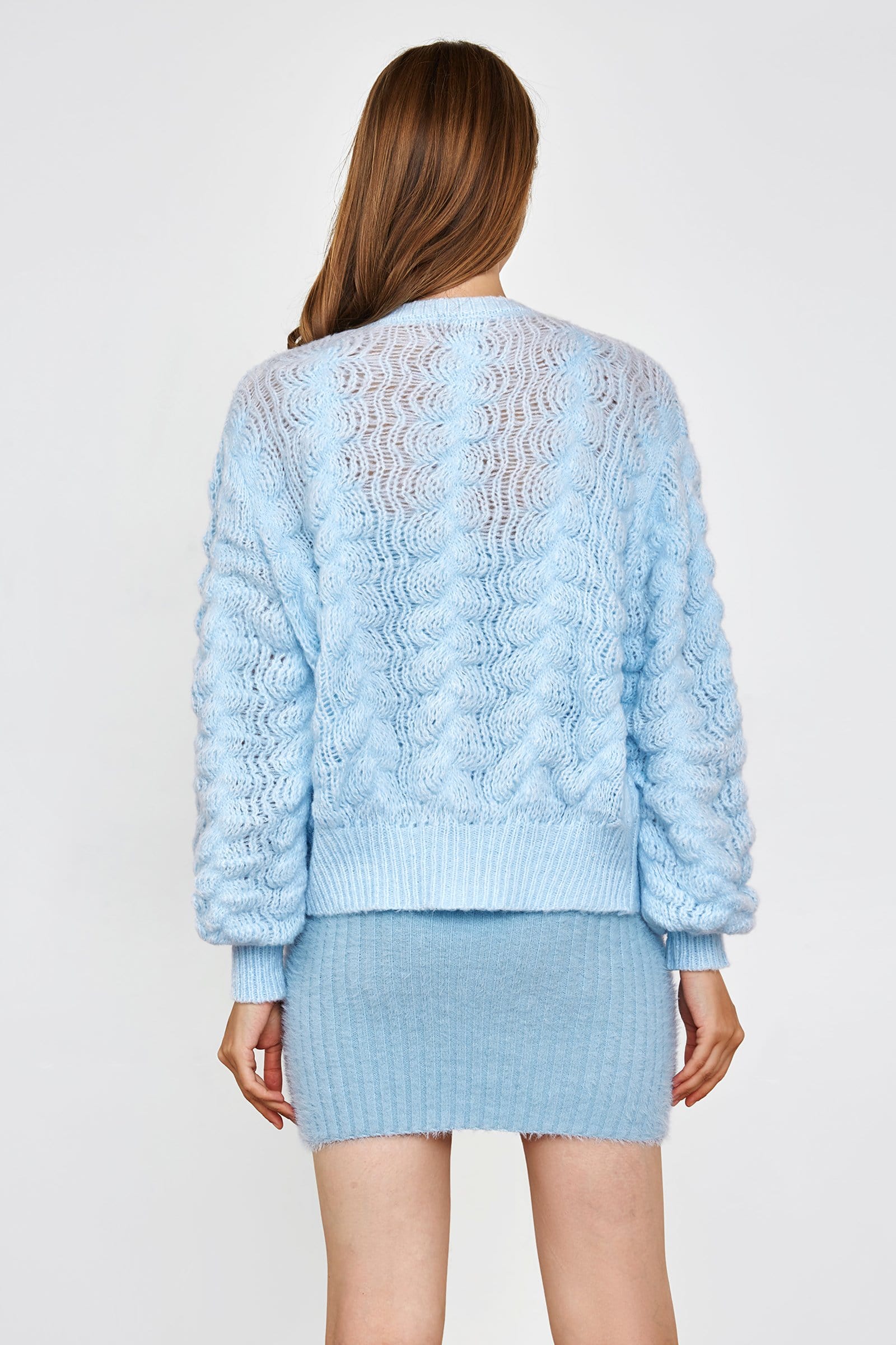 Gayel Light Sky Blue Puff Sleeve Cardigan