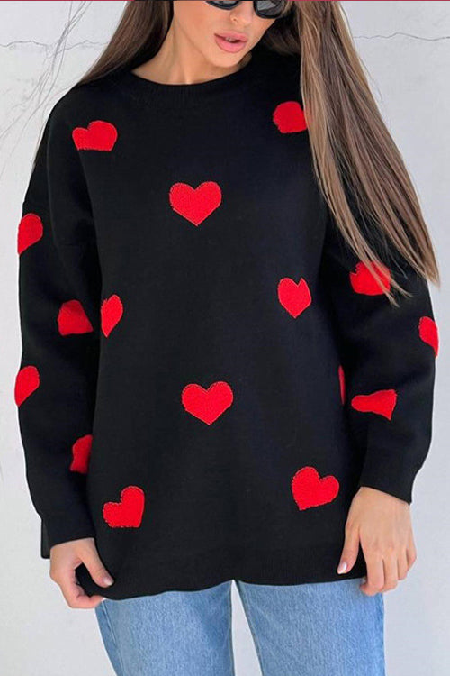Warmly Adorable Heart Oversized Knit Top - 7 Colors