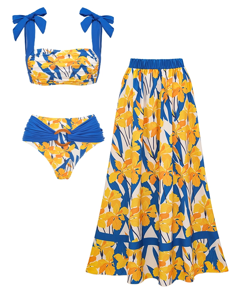 Iris Print Cut-out Swimsuit set