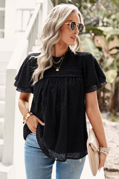 Sweet One Swiss Dot Lace Short Sleeve Top - 4 Colors