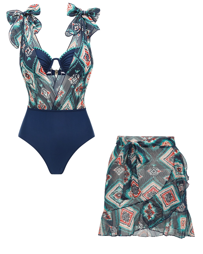 Bow-detailed Cut-out Swimsuit set
