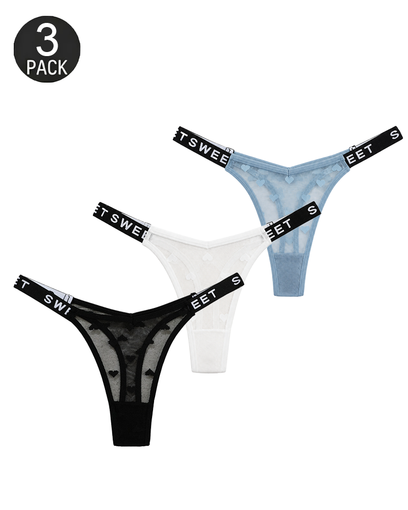 Heart Lace Thong Panties 3-Pack