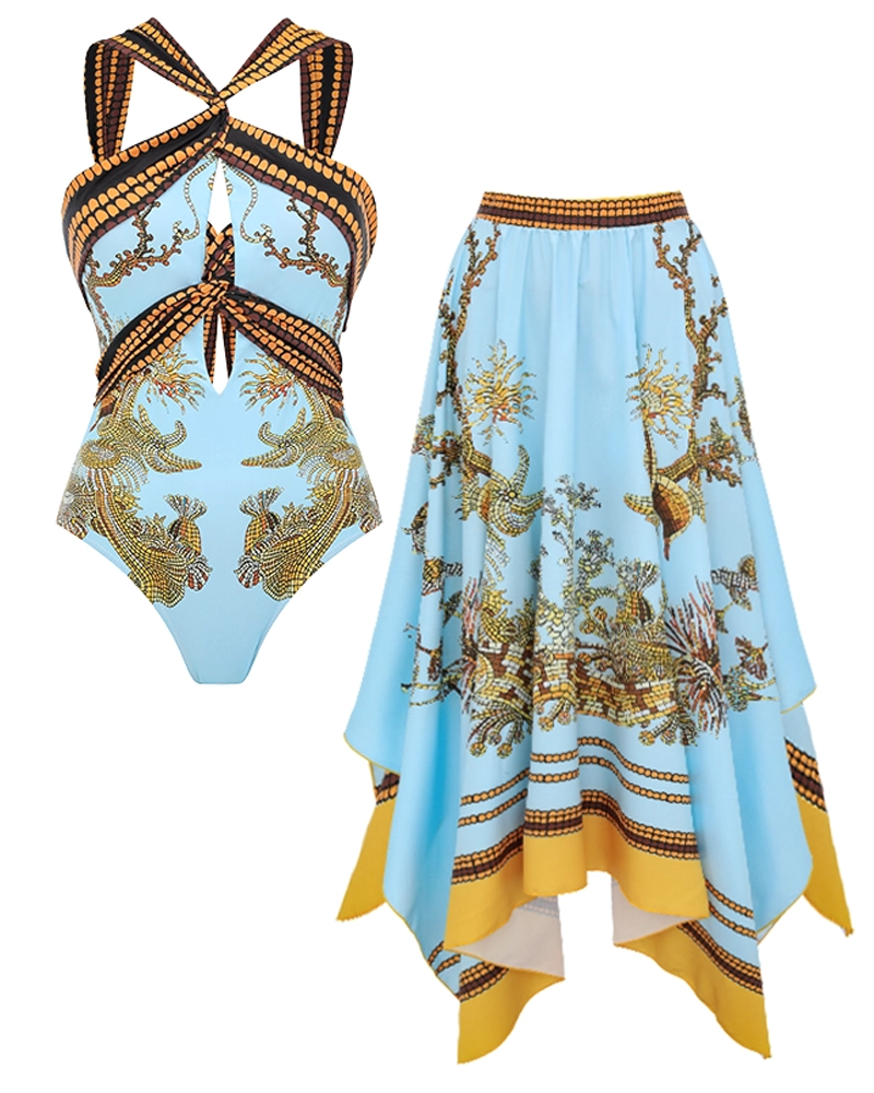 Marine Life Print Swimsuit Set