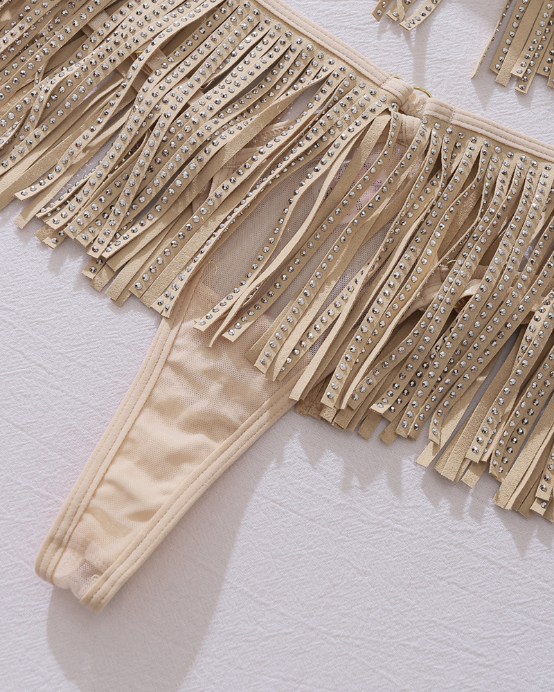 Sequin Fringe Cut-Out Lingerie Set