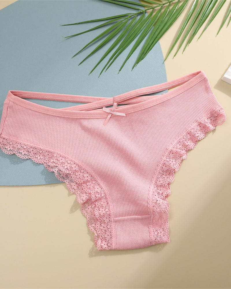 Women's Underwear Threaded Cotton Underwear Cute Bow Low Waist Bikini Lace Panties For Women