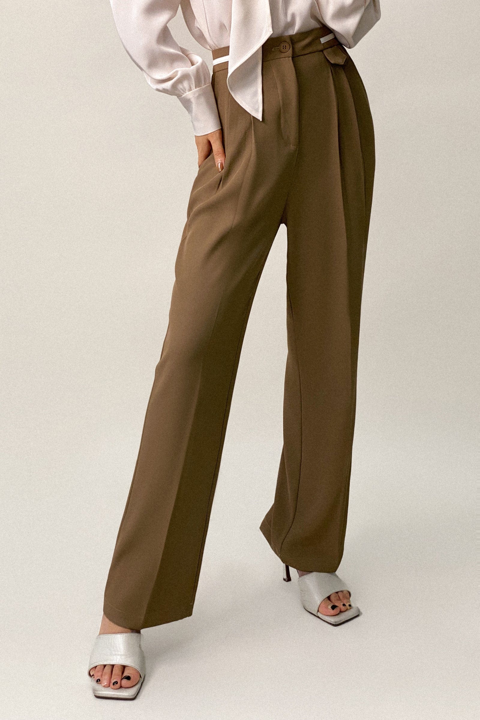 Dark Khaki Contrast Strap Detail Wide Leg Work Pants