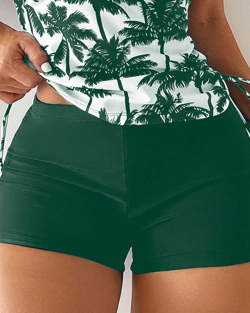 Printed Bodycon Backless Drawstring Slim-Fit Two-Piece Swimsuit