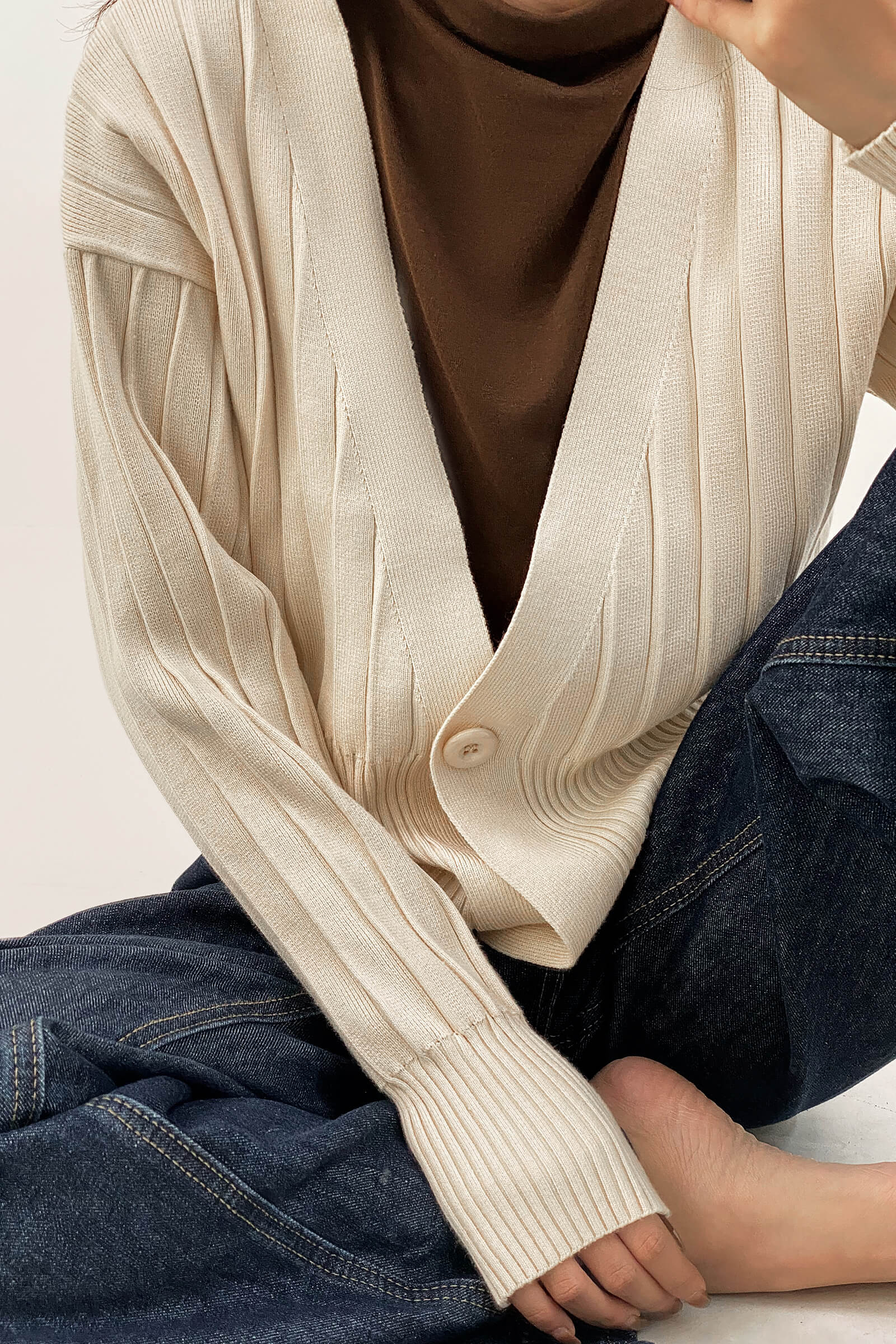 Old Lace Plunge V-Neck Ribbed Knit Cardigan