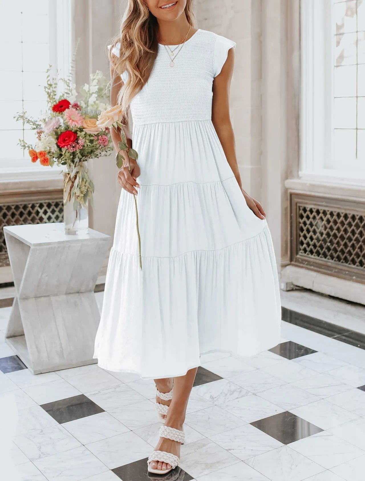 summer casual flowing short midi dress