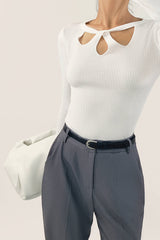 White Knitted Cut Out Detail Sweater