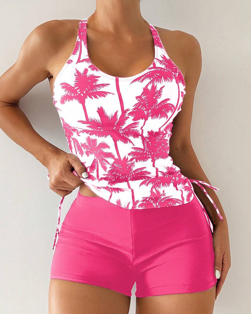 Printed Bodycon Backless Drawstring Slim-Fit Two-Piece Swimsuit