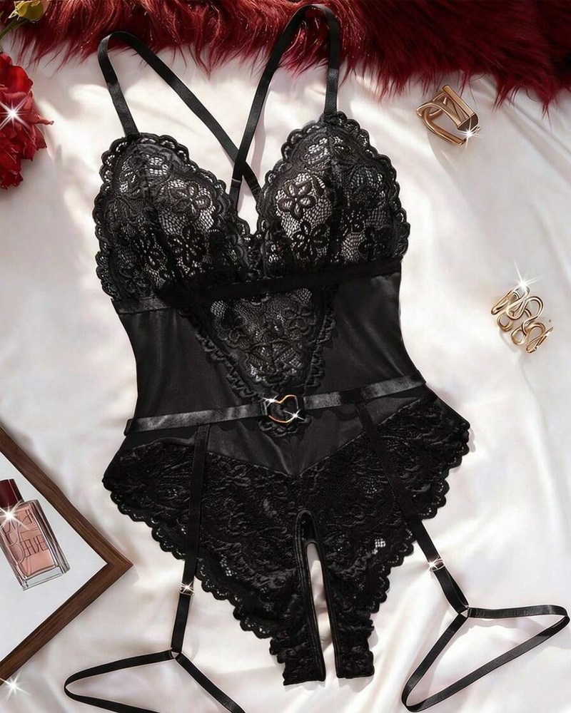 Lace Heart Buckle Bodysuit Lingerie