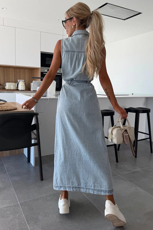 So Delighted Button Down Sleeveless Midi Dress - 4 Colors