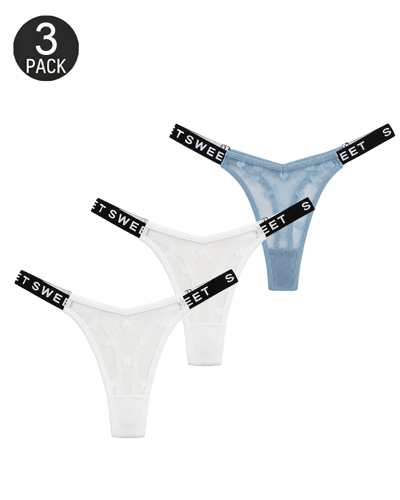Heart Lace Thong Panties 3-Pack