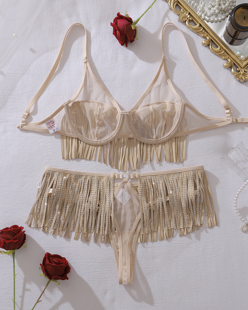 Sequin Fringe Cut-Out Lingerie Set