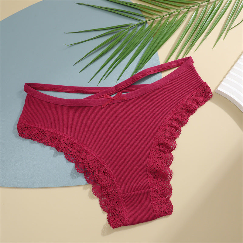 Women's Underwear Threaded Cotton Underwear Cute Bow Low Waist Bikini Lace Panties For Women