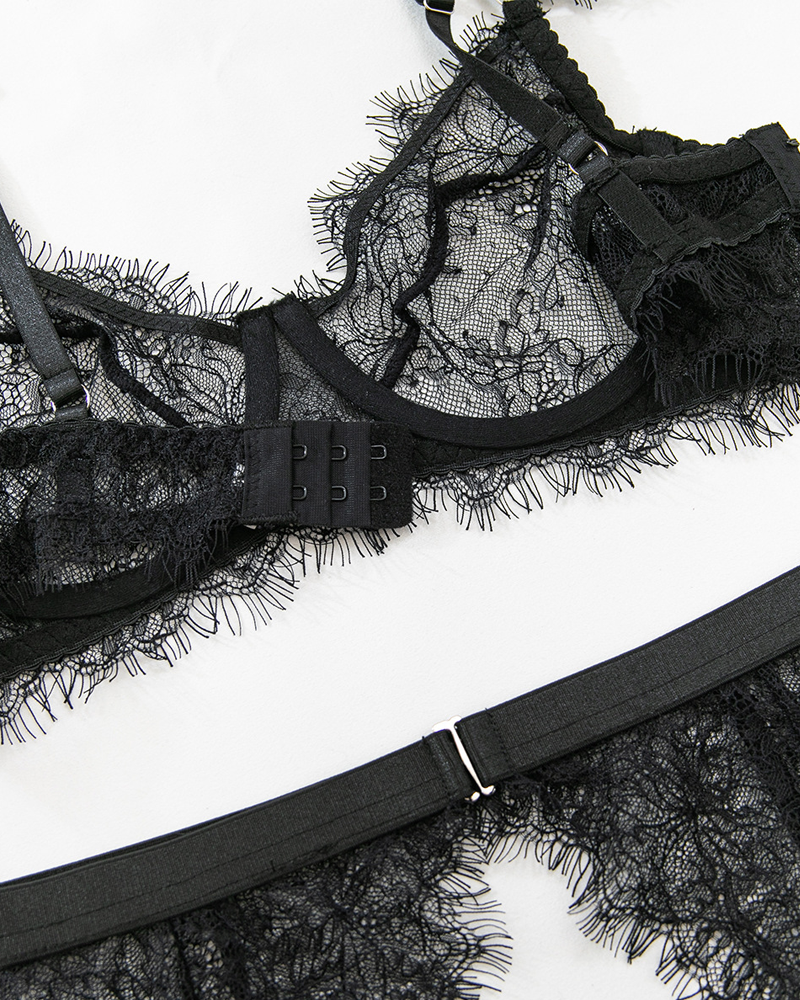 Eyelash Lace Cutout Lingerie Set
