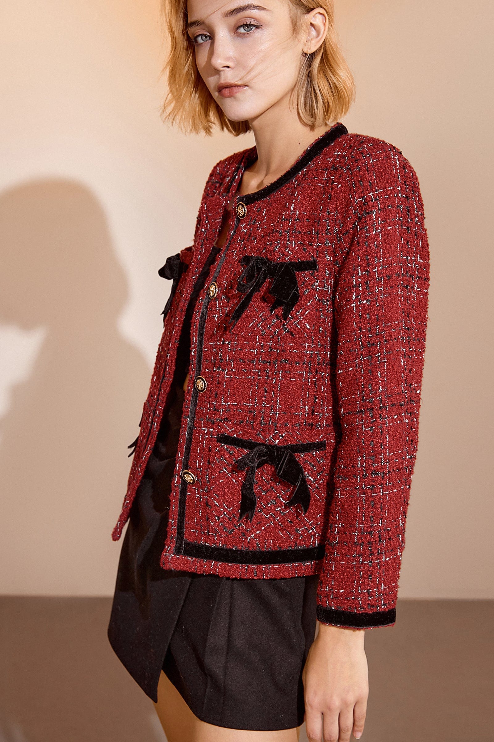 Finlay Fire Brick Bow Textured Jacket Set