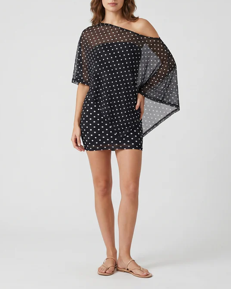 Claw Print One-Shoulder Top with Cape & Bodycon Skirt Set