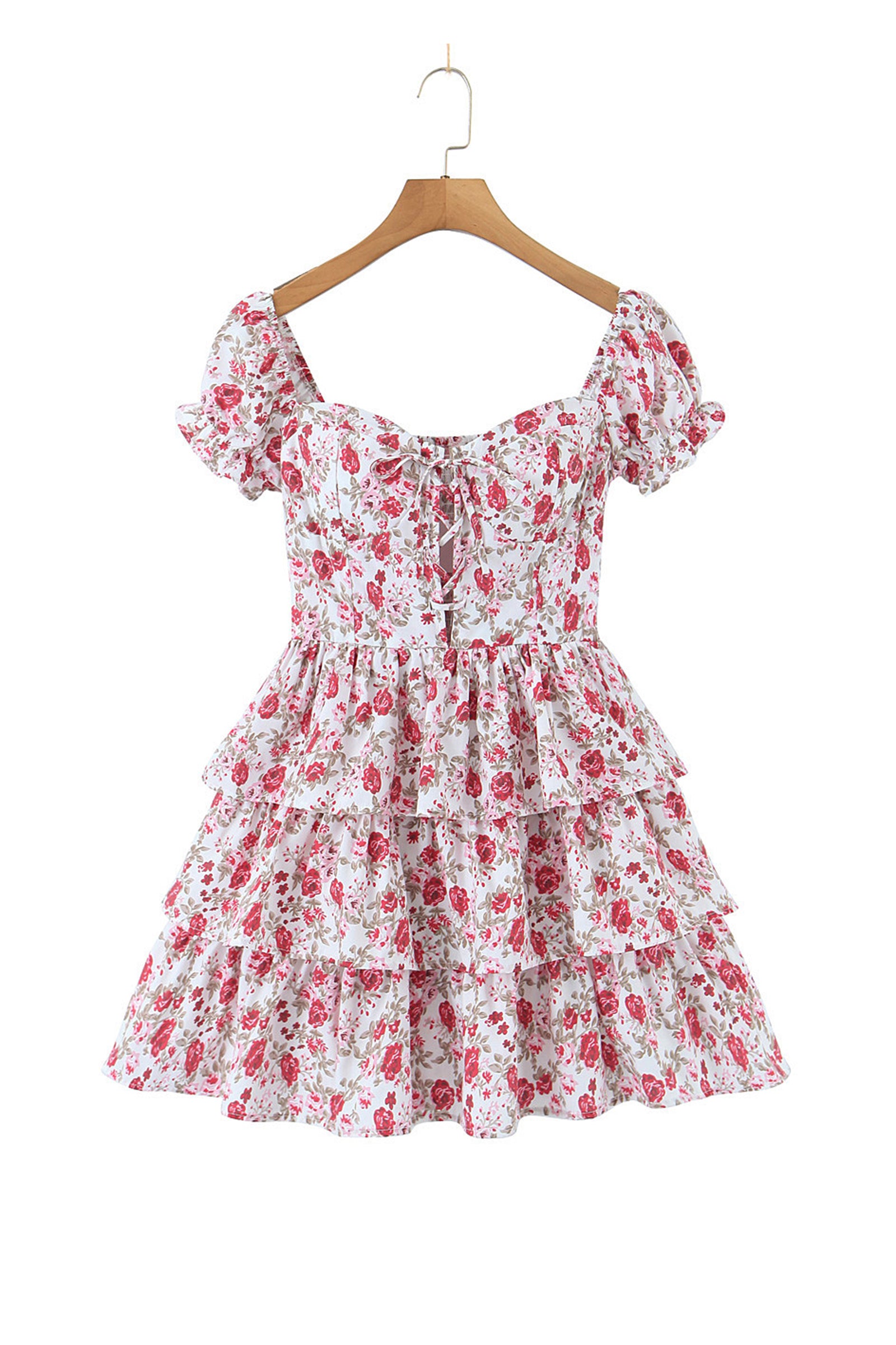 Pink Floral Print Tiered Bustier Mini Dress