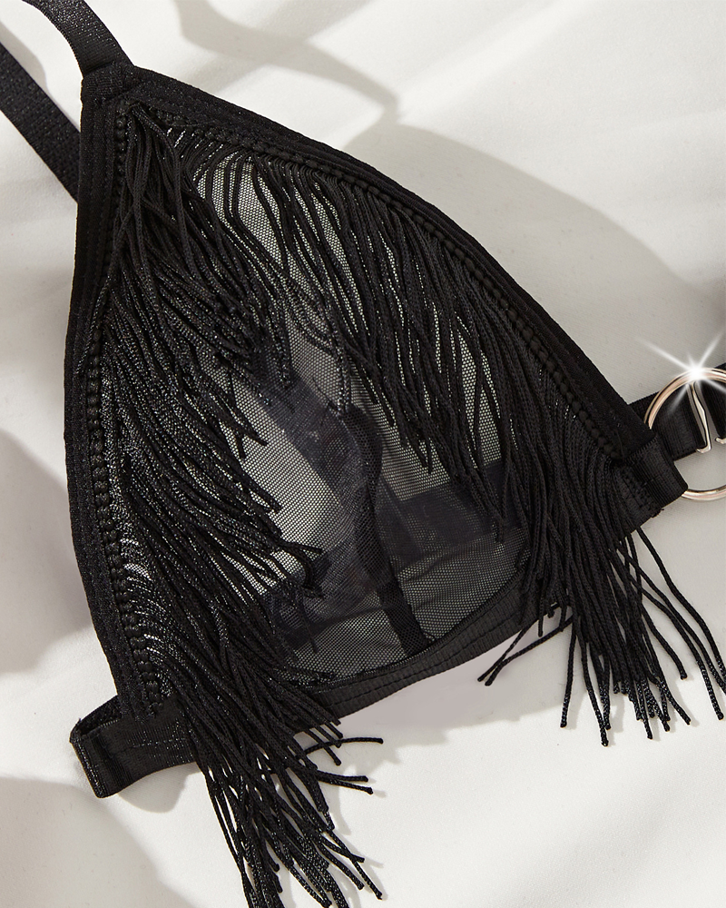 Women's Tassel Mesh Sheer Hollow-Out Lingerie Set