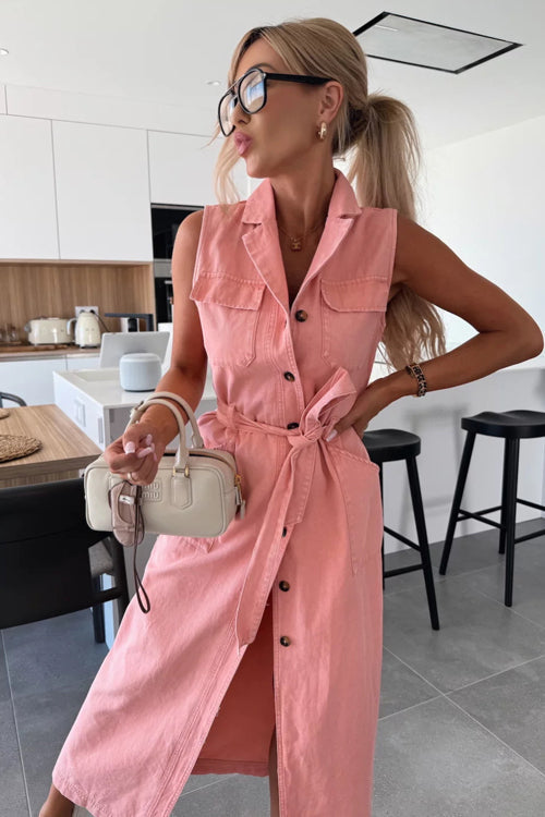 So Delighted Button Down Sleeveless Midi Dress - 4 Colors