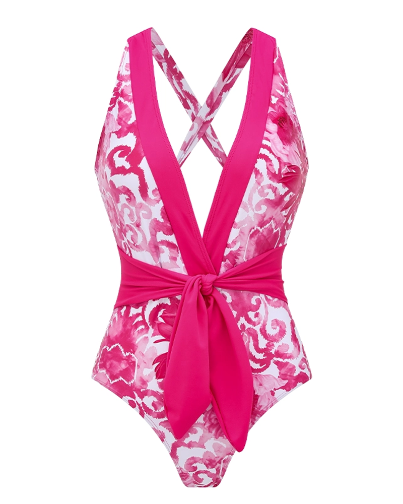 Cut-Out Floral Print Swimsuit Set