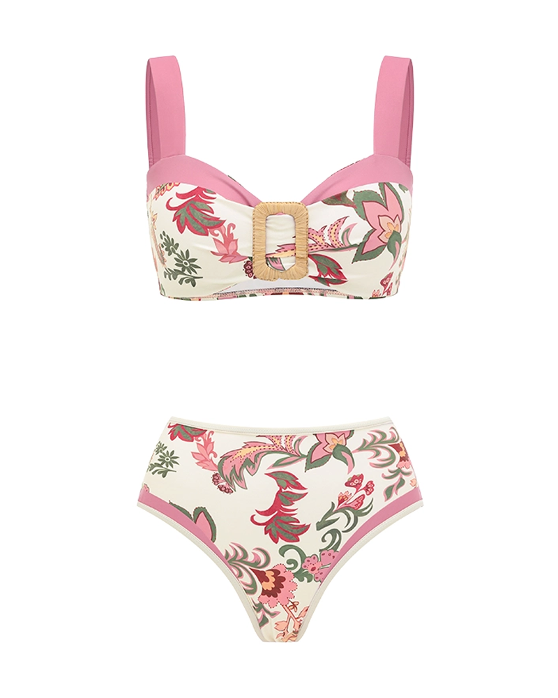Ruffle Pink Paisley Print Swimsuit set