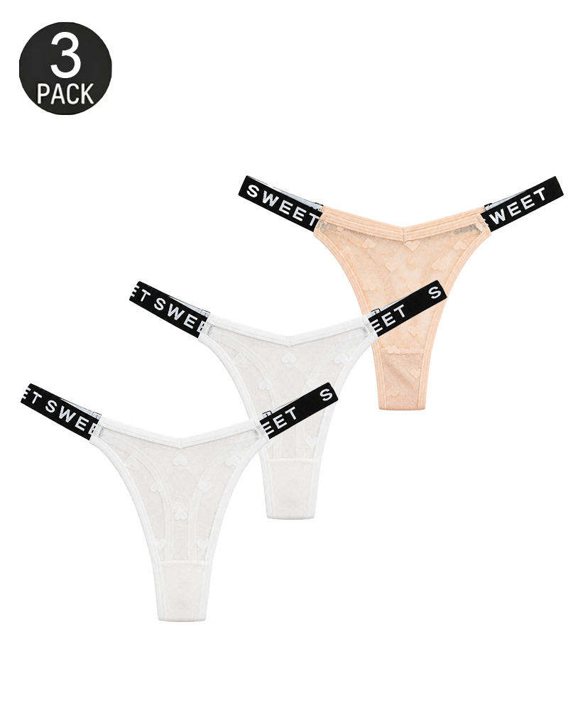 Heart Lace Thong Panties 3-Pack