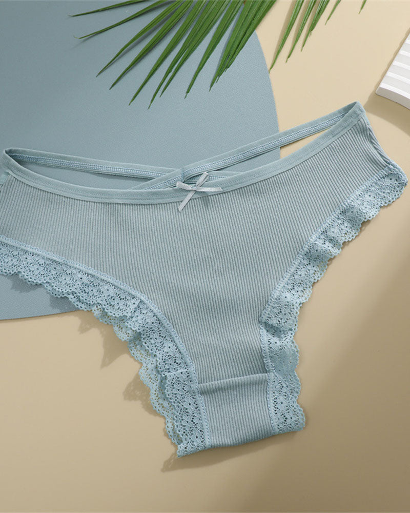 Women's Underwear Threaded Cotton Underwear Cute Bow Low Waist Bikini Lace Panties For Women