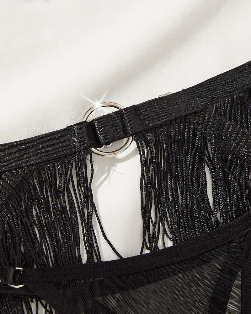 Women's Tassel Mesh Sheer Hollow-Out Lingerie Set
