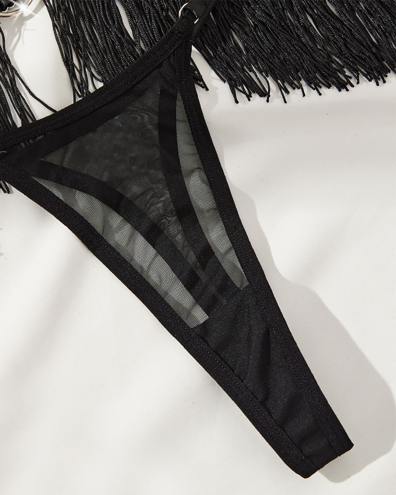 Women's Tassel Mesh Sheer Hollow-Out Lingerie Set