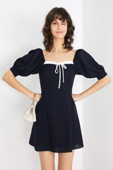 Draping Neckline Navy Mini Dress