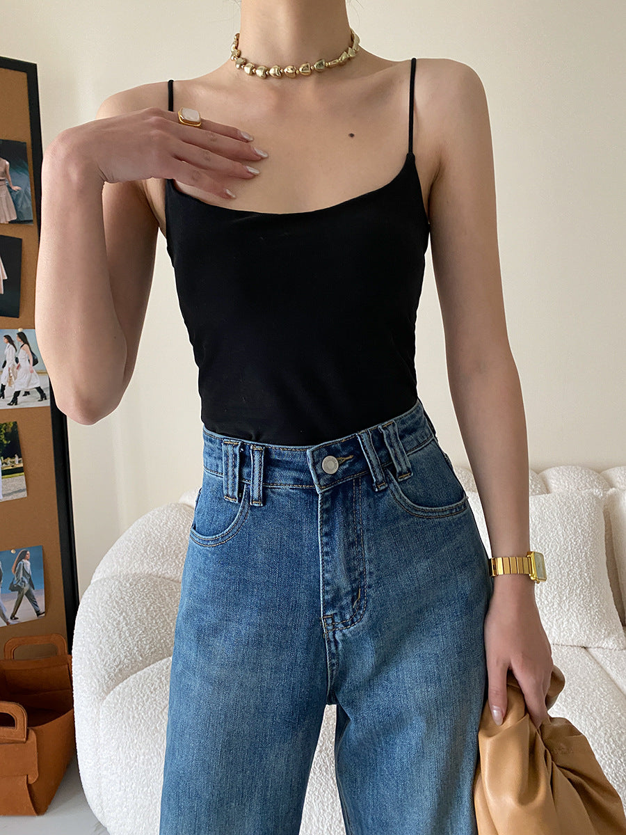 Cropped Cami Top With Lnner Black Bra