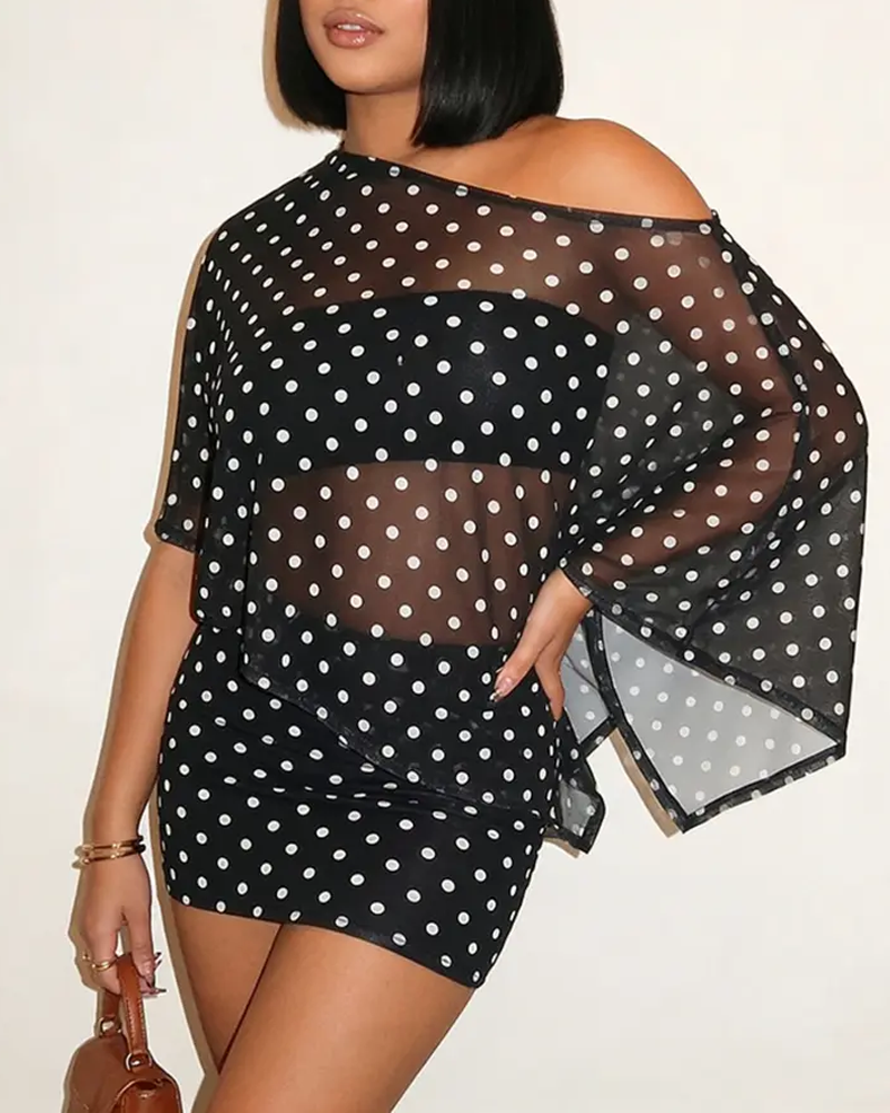 Claw Print One-Shoulder Top with Cape & Bodycon Skirt Set
