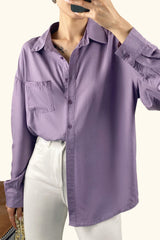 Slate Blue  Long Sleeve Button Front Shirt