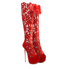 16CM Ultra Thin High Heels Sexy Nightclub Hollow Out Over The Knee Boots