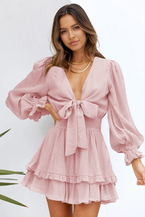 Express Yourself Ruffled Bowknot Mini Dress - 9 Colors