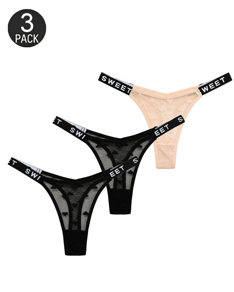 Heart Lace Thong Panties 3-Pack