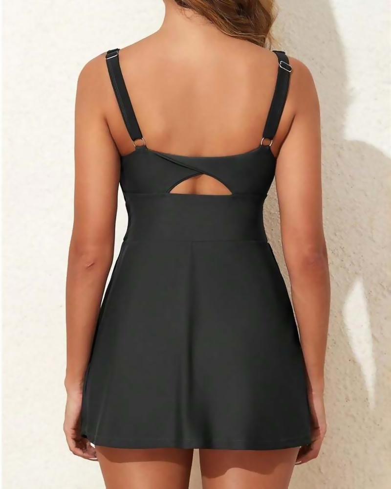 Tummy Control Swim Dress with Built-in Shorts & Pockets
