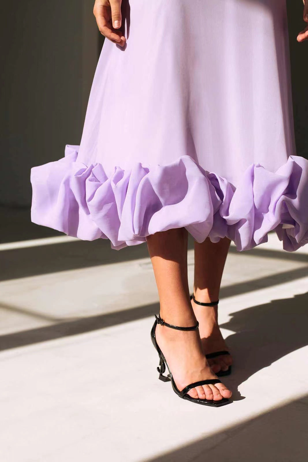 Purple Slip Petal Hem Midi Dress