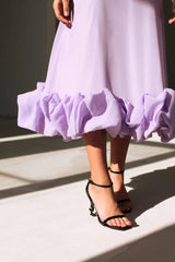 Purple Slip Petal Hem Midi Dress