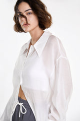 White Button-Up Drop Shoulder Oversized Shirt