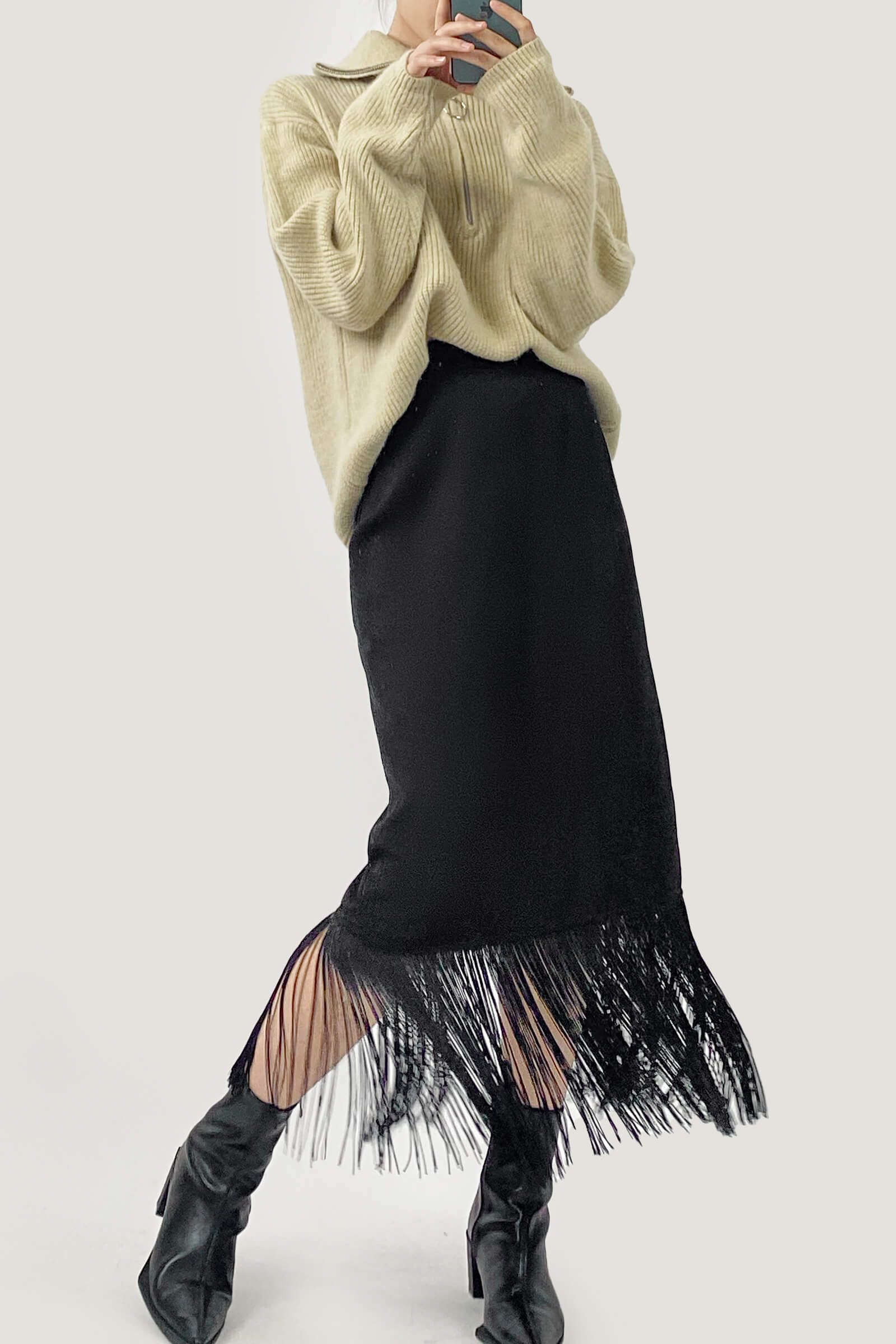 Khaki Collared Half-Zip Oversized Sweater