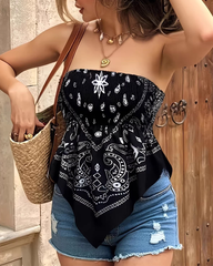 Bohemian Printed Vacation Floral Strapless Tube Top
