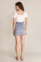 Light Blue Wash Tie Detail Denim Mini Skirt