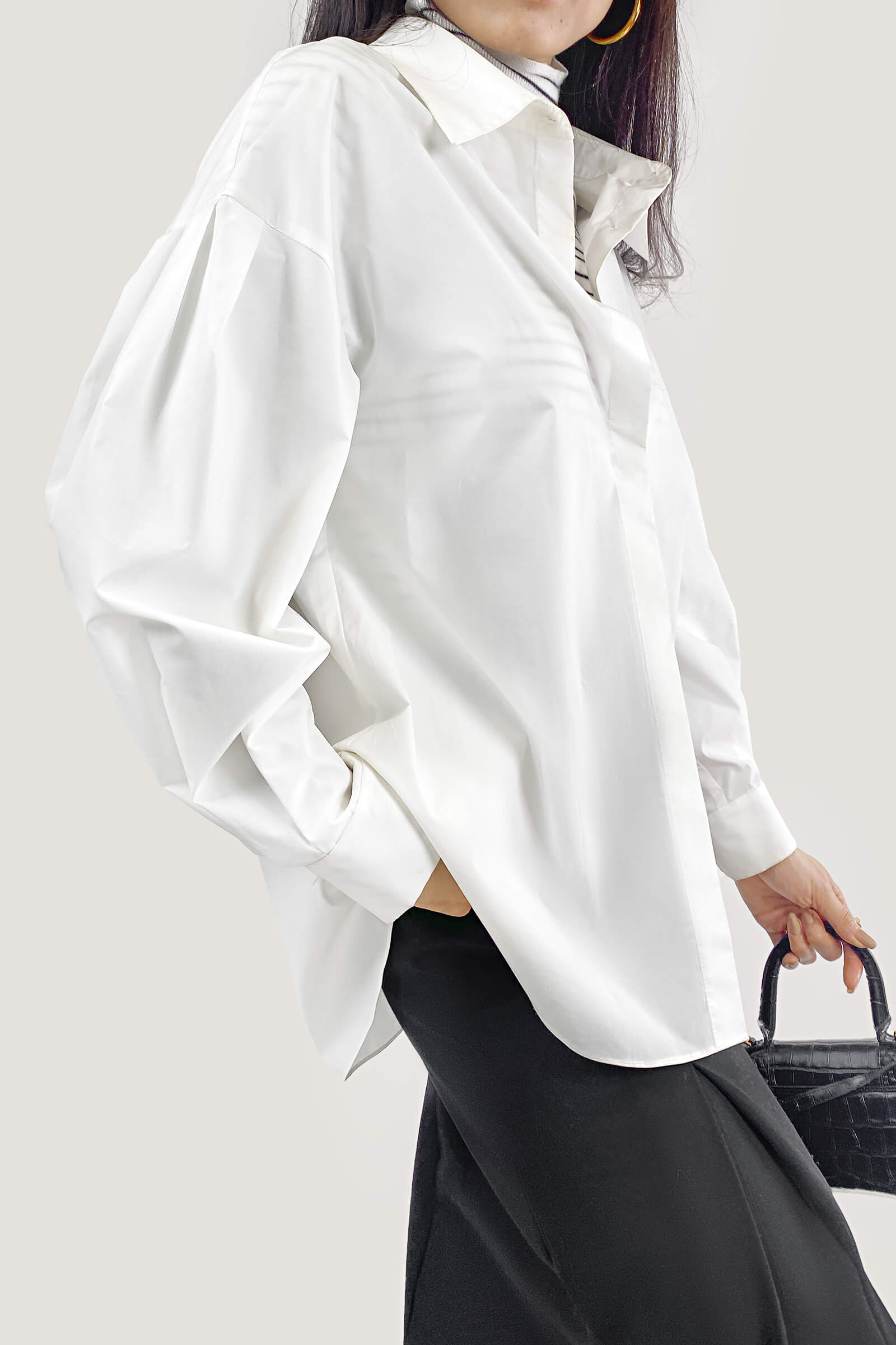 White Button-Up Lantern Sleeve Shirt
